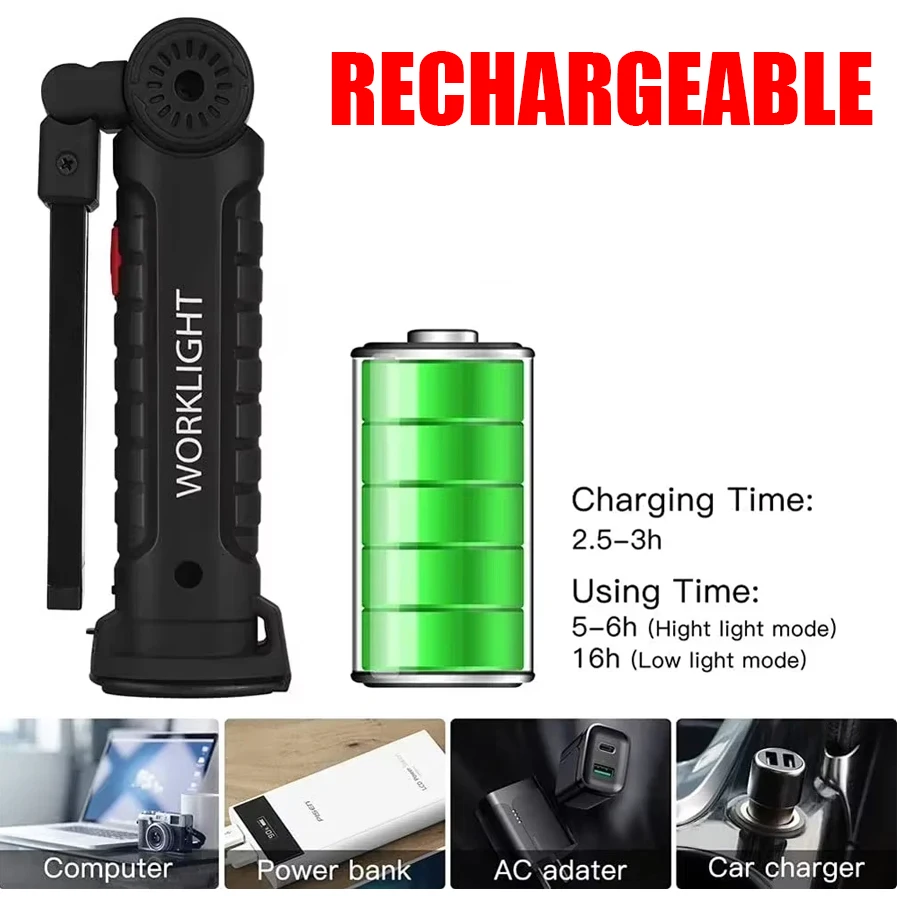New Portable COB LED Flashligh - đánh giá và giá Type C Adapter