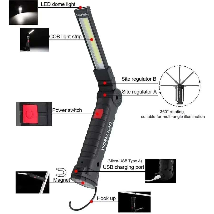 New Portable COB LED Flashligh - đánh giá và giá Type C Adapter
